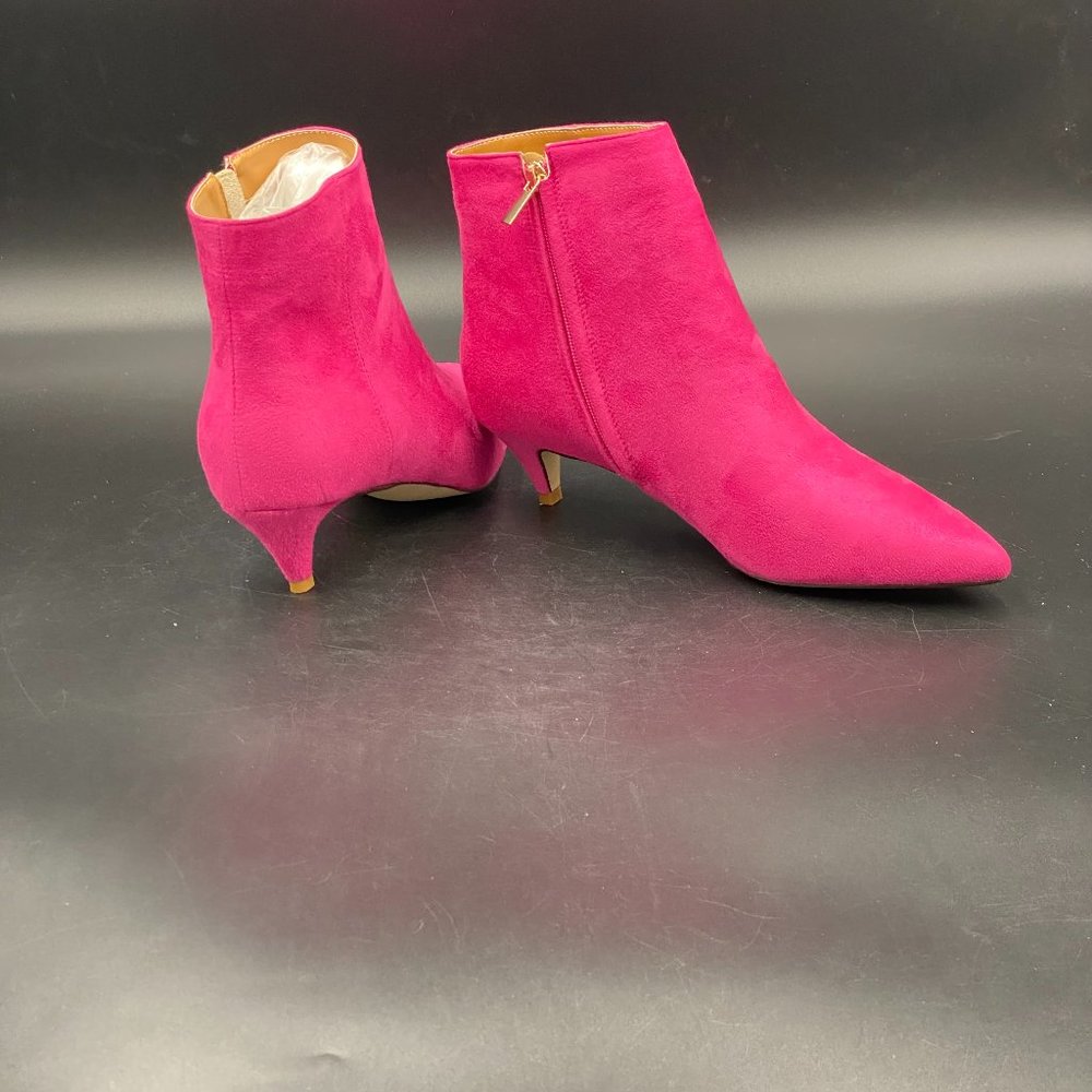 XYD Deep Pink Low Kitten Heel Pointed Toe Side Zippers Ankle Boots